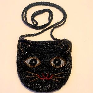 Cute face beaded cat purse, cat lover, kitschy